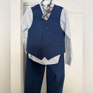Blue Vest and Pants Set with Polka Dot Shirt and Tie size 4t